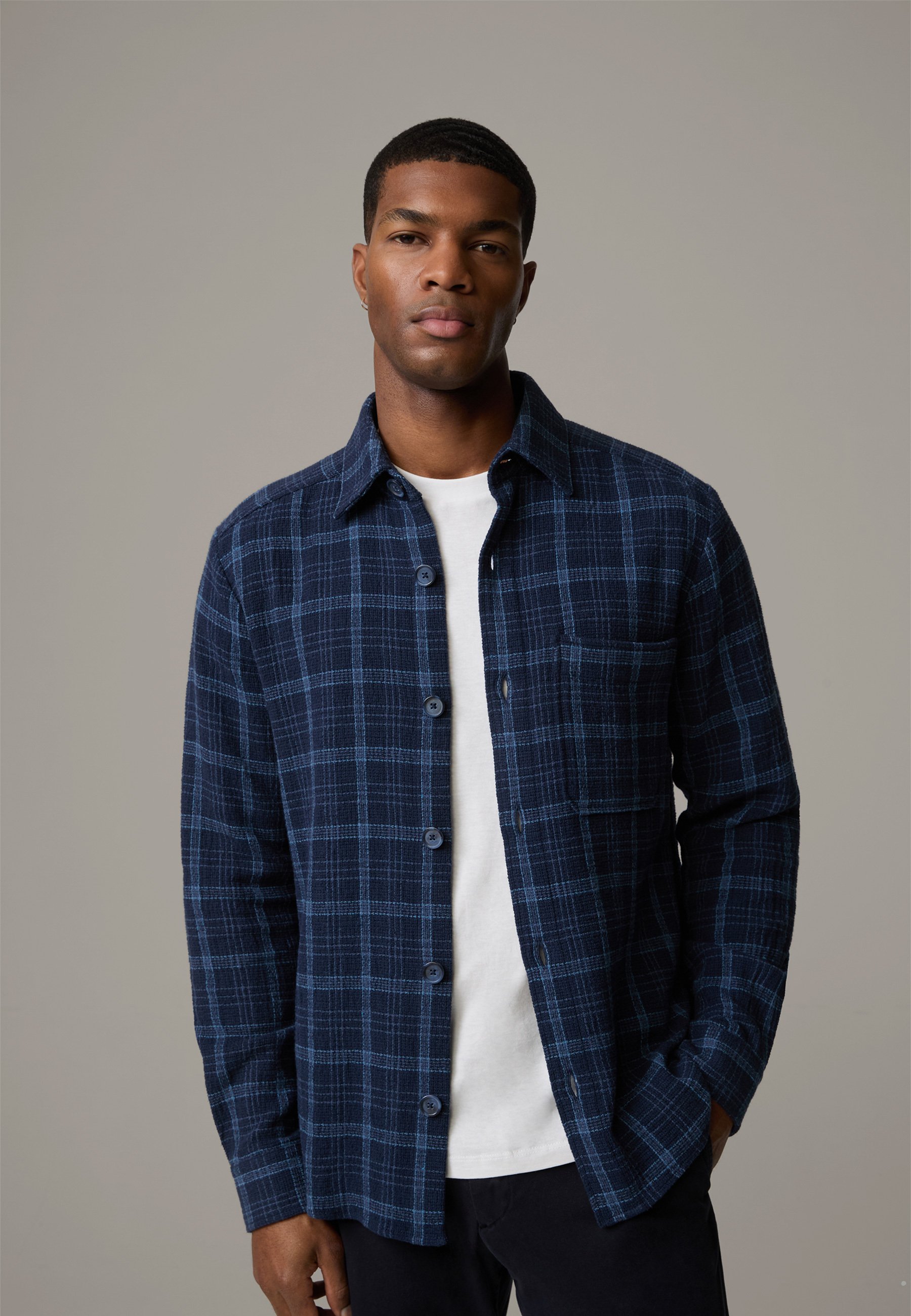 Hemd dunkelblau kariert Outlet